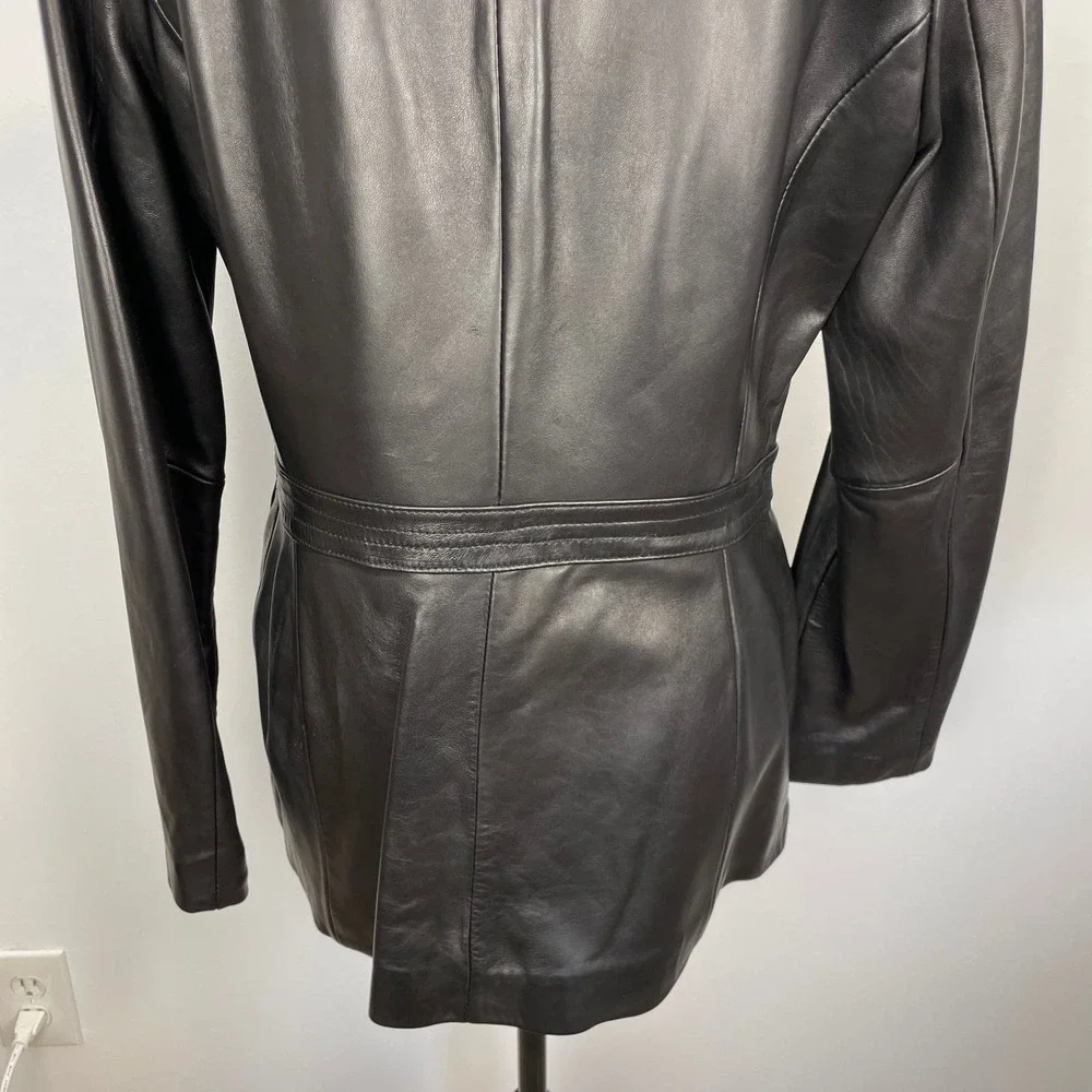 Neiman Marcus Lamb Leather Blazer Jacket In Black Size Large